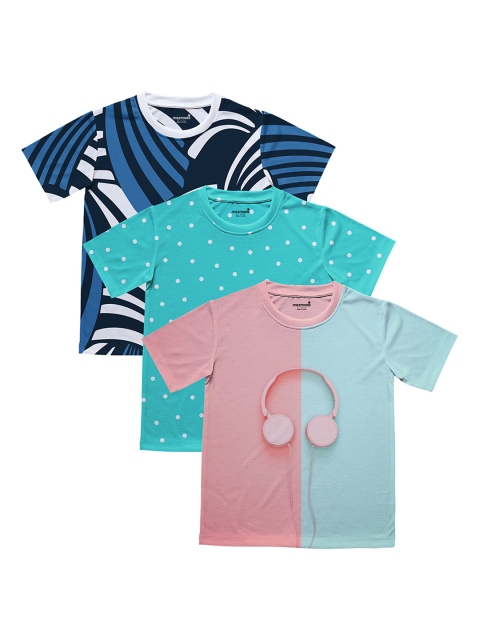 

mezmoda Girls Pack Of 3 Printed Round Neck T-shirt, Blue