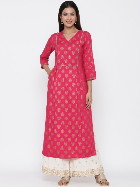 Jaipur Kurti Women Pink & Off-White Printed Kurta with Palazzos