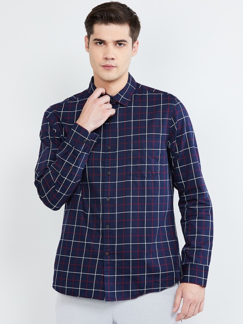 

max Men Navy Blue Regular Fit Checked Casual Shirt