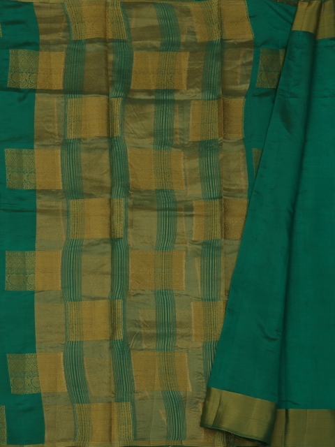 

Pothys Green & Gold-Toned Jute Silk Checked Saree