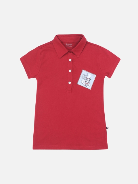 

PROTEENS Girls Red & Blue Printed Polo Collar T-shirt