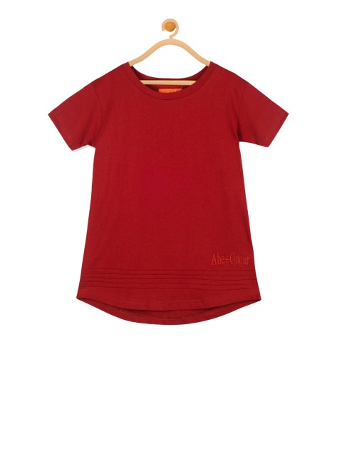 

Olele Girls Red Solid Round Neck T-shirt