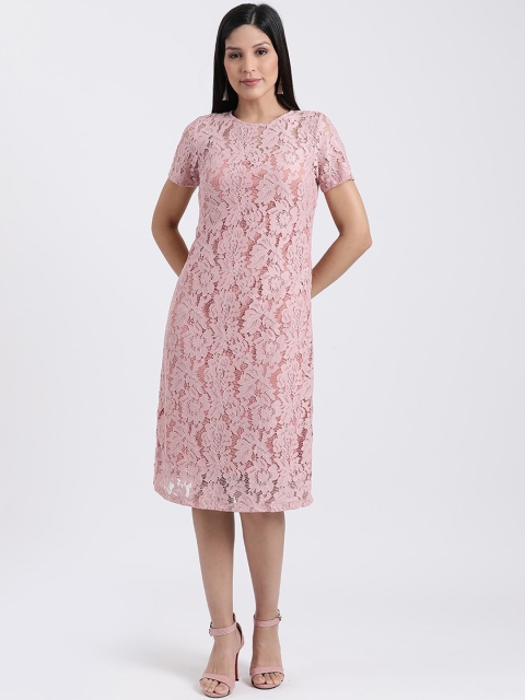 

Zink London Women Pink Self Design Fit and Flare Dress