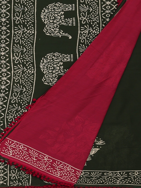

Pothys Green & White Pure Cotton Printed Saree