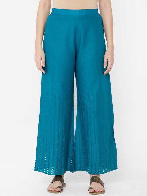 

Juliet Women Teal Green Hem Design Straight Palazzos