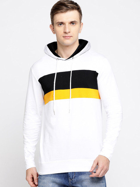 

Maniac Men White Colourblocked Hood Pure Cotton T-shirt