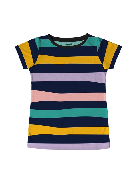 

mezmoda Girls Multicoloured Striped Round Neck T-shirt, Multi