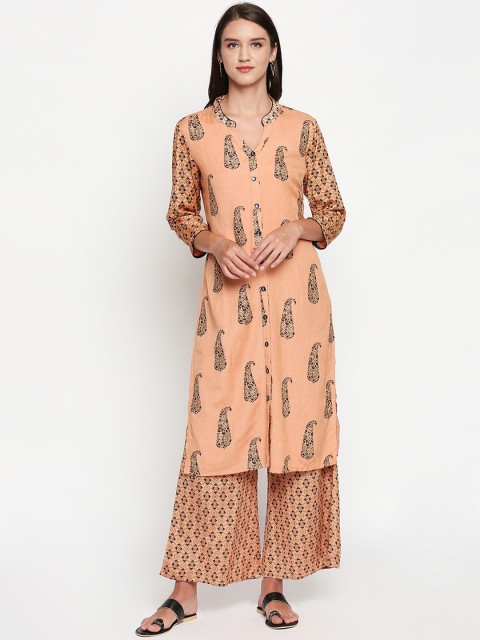 

Lobaanya Women Orange Printed Straight Kurta