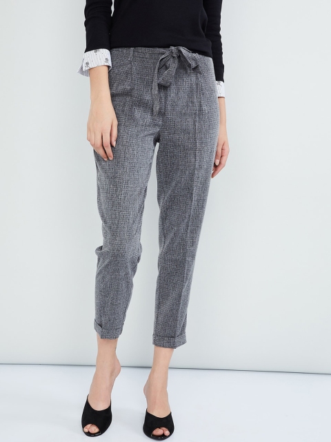 

max Women Charcoal Grey Slim Fit Self Design Regular Trousers