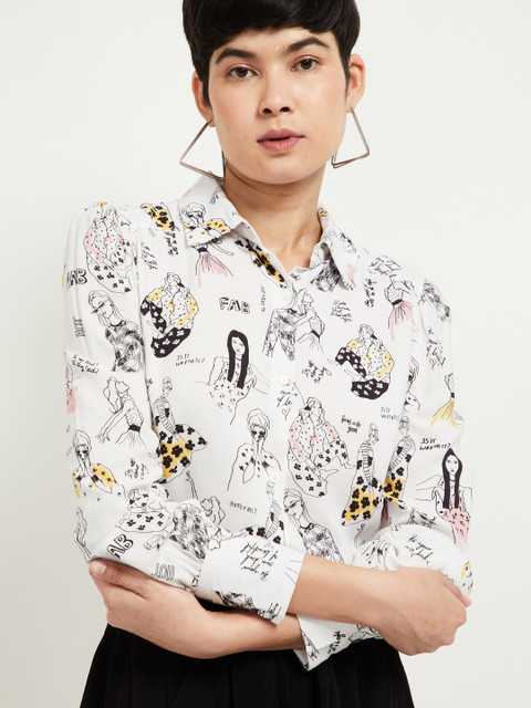 

max Women Off-White & Black Regular Fit Printed Casual Shirt