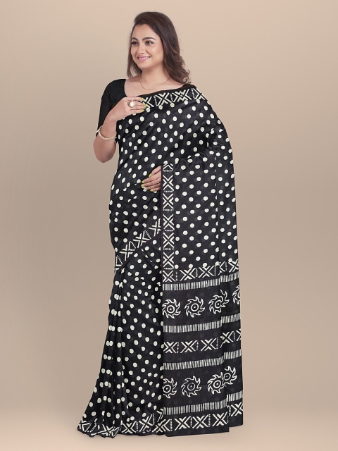 

BharatSthali Black Printed Pure Cotton Handloom Saree