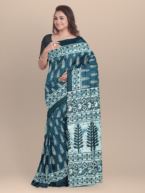 

BharatSthali Blue Printed Pure Cotton Handloom Sustainable Saree