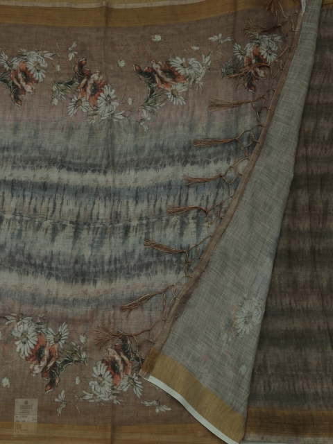 

Pothys Brown Printed Linen Blend Saree