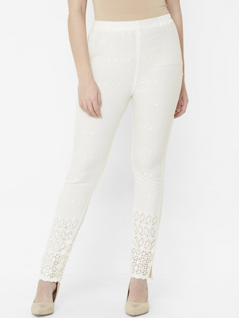 

Juliet Women Cream Skinny Fit Embroidered Regular Trousers