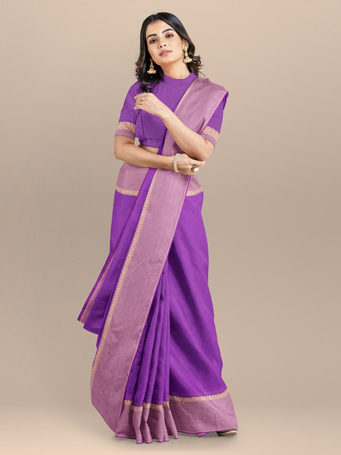 

BharatSthali Purple Solid Pure Cotton Kovai Sustainable Saree
