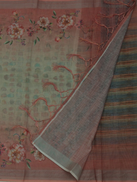 

Pothys Peach-Coloured & Green Linen Blend Woven Design Saree