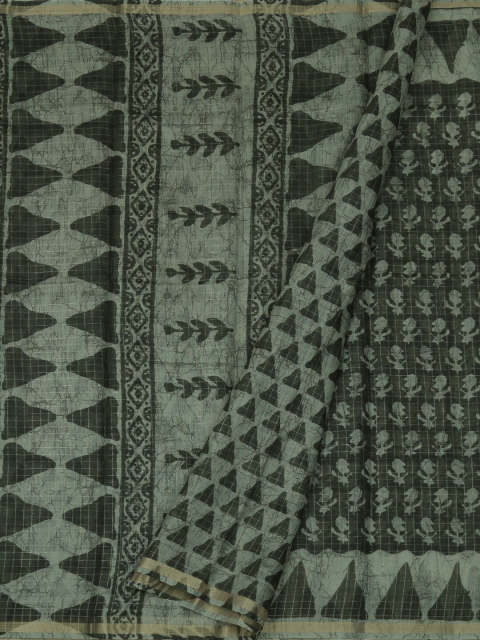 

Pothys Green & Off-White Jute Silk Printed Saree