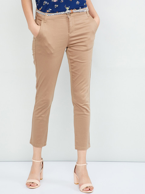 

max Women Khaki Slim Fit Solid Regular Trousers