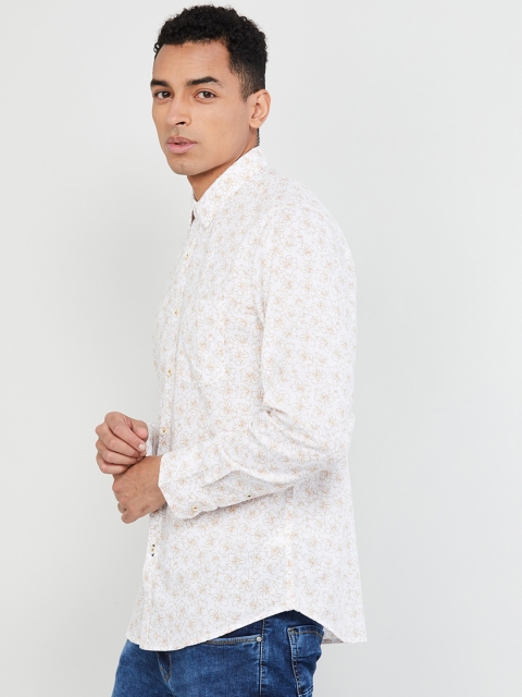 max Men Beige & White Regular Fit Printed Casual Shirt