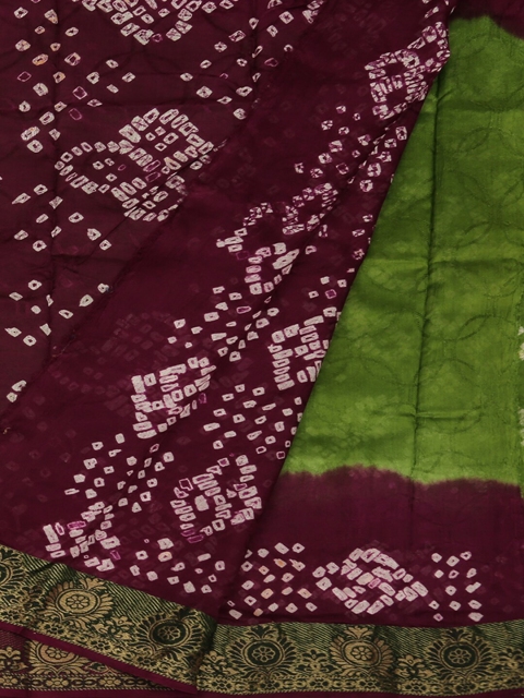 

Pothys Green & Maroon Art Silk Dyed Bandhani Saree