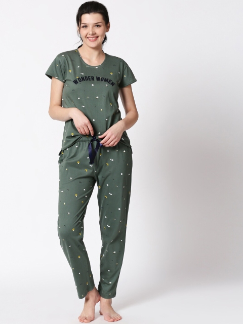 

I like me Women Olive Green Printed Night suit