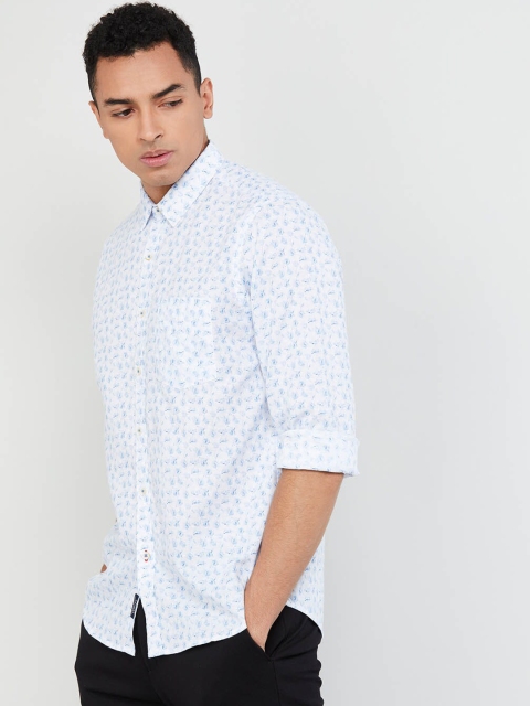 

max Men White & Blue Regular Fit Printed Casual Shirt