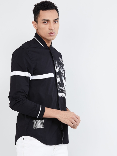 

max Men Black Regular Fit Printed Casual Shirt
