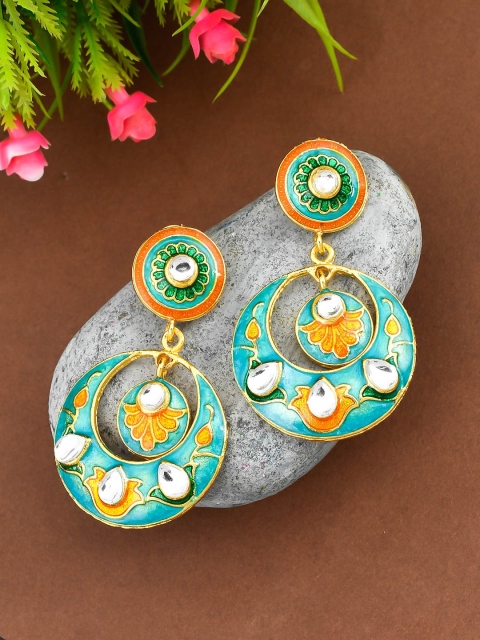 

Silvermerc Designs Green Gold Plated Handcrafted Circular Drop Earrings