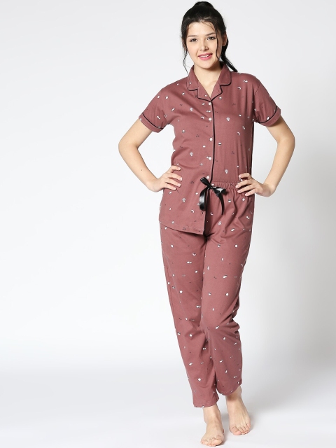 

I like me Women Brown Printed Night suit