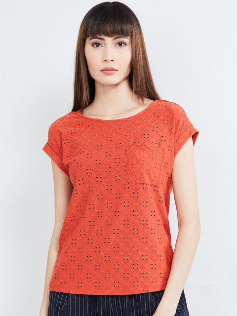 

max Women Rust Red Self Design Top