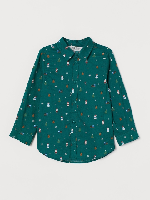 

H&M Boys Green Patterned Cotton Shirt