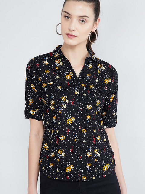 

max Women Black Printed Shirt Style Top