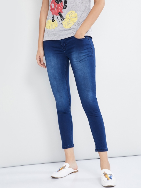 

max Women Blue Skinny Fit Mid-Rise Low Distress Jeans
