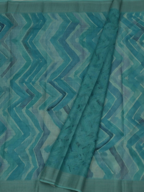 

Pothys Blue & Off-White Linen Blend Printed Saree