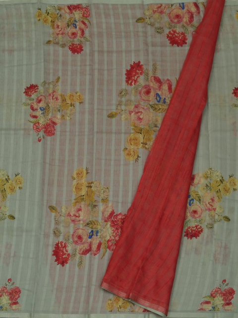 

Pothys Grey & Red Linen Blend Printed Saree