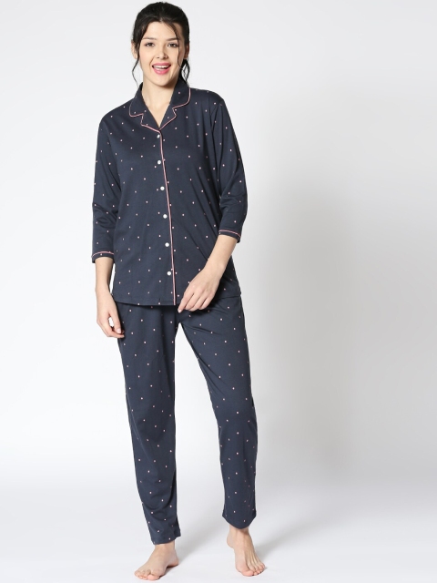 

I like me Women Grey & Pink Printed Night suit
