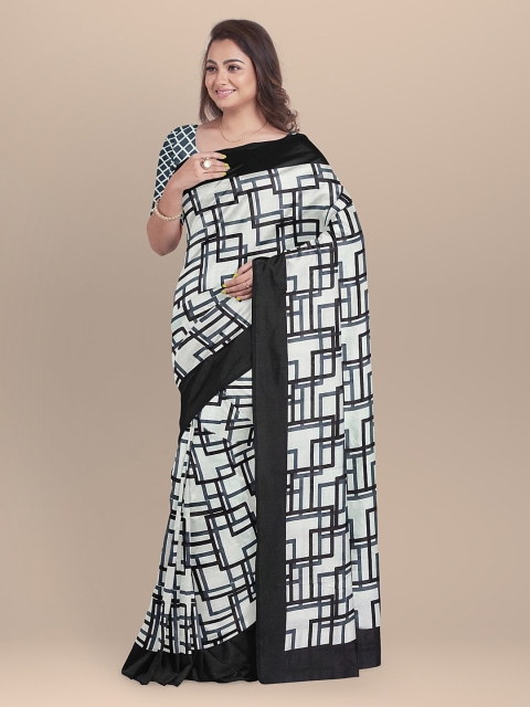 

BharatSthali Black & White Pure Cotton Checked Saree