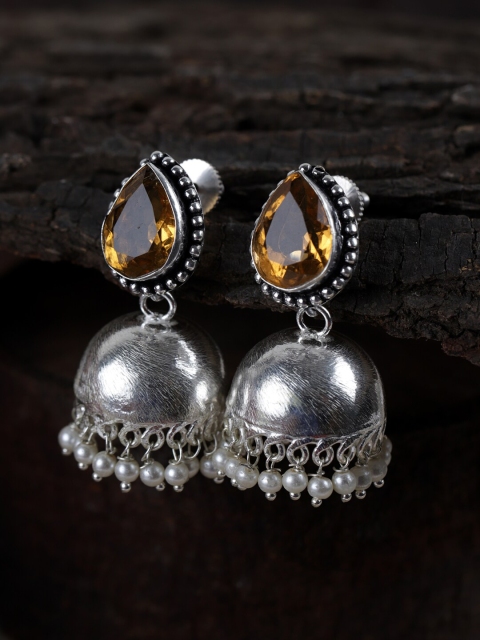 

Fabstreet Silver-Plated Oxidised Dome Shaped Jhumkas