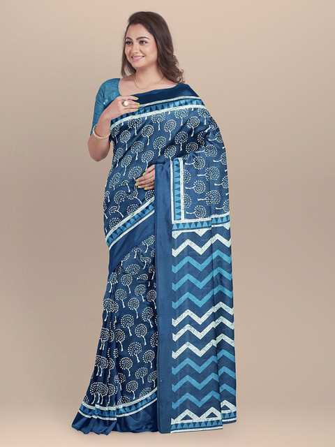 

BharatSthali Blue Printed Pure Cotton Saree