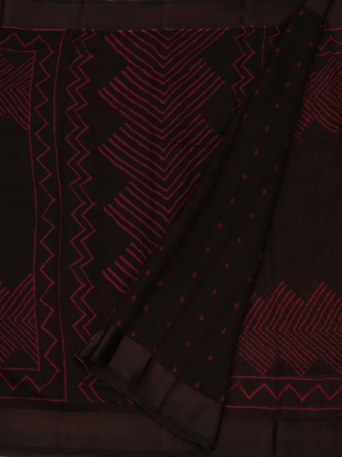 

Pothys Brown & Red Linen Blend Printed Saree
