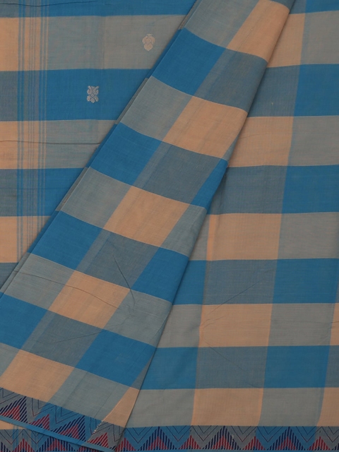 

Pothys Blue & Beige Pure Cotton Checked Saree