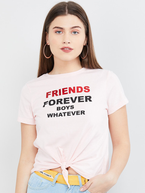 

max Women Pink Printed Pure Cotton Top