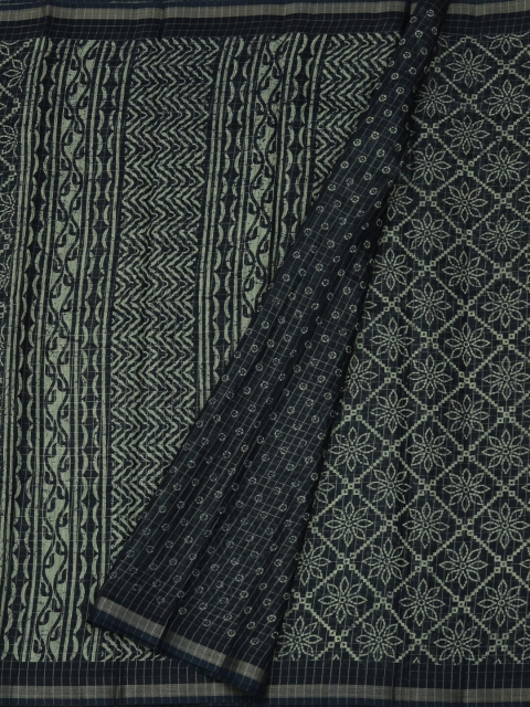 

Pothys Navy Blue Printed Jute Silk Saree