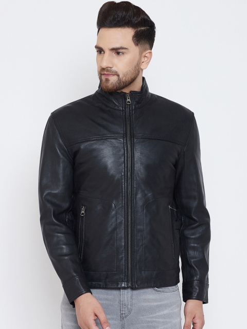 

Justanned Men Black Solid Lightweight Leather Jacket