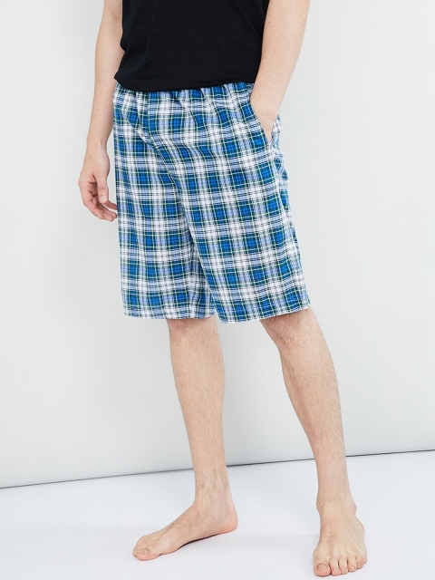 max Men White & Blue Checked Lounge Shorts