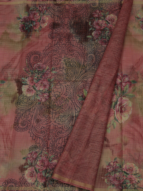 

Pothys Pink & Cream-Coloured Jute Silk Printed Saree