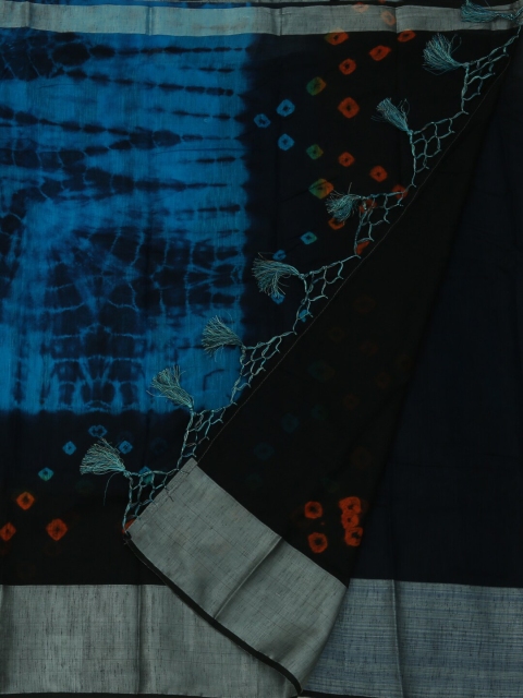 

Pothys Navy Blue Dyed Linen Blend Saree