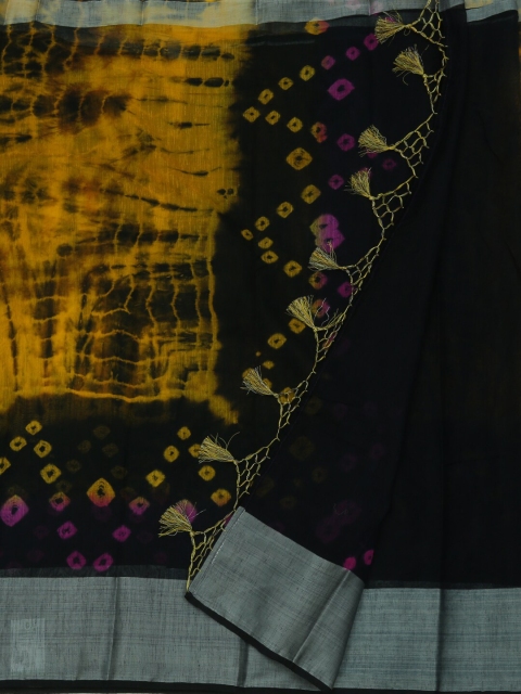 

Pothys Yellow & Black Linen Blend Dyed Saree