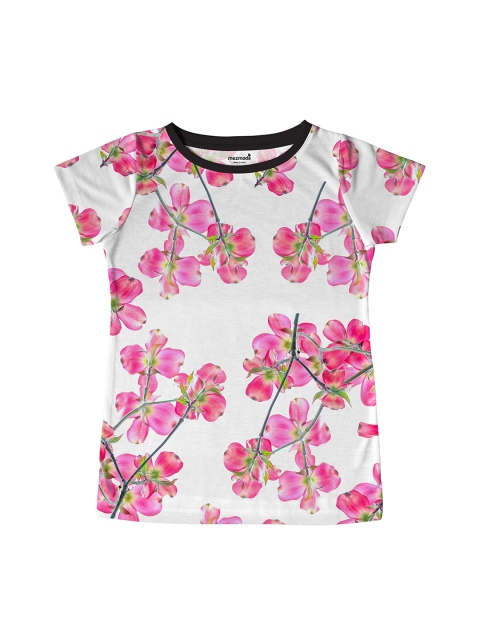 

mezmoda Girls White Printed Round Neck T-shirt