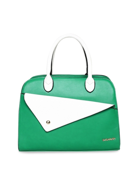 

Sugarush Green & White Colourblocked Handheld Bag
